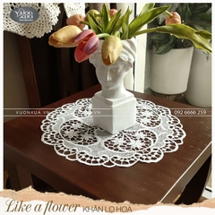 Khăn lọ hoa ren chỉ màu trắng VƯỜN XƯA đường kính 30cm KRLH-H