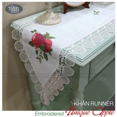 Khăn trải kệ, khăn phủ tủ, trang trí piano thêu Quả Táo Đỏ điểm xuyết hoa Cúc Chi