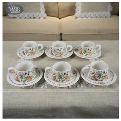 Set 6 tách đĩa uống cafe uống trà ,xương sứ Châu Âu, hoa lá mùa Xuân đẹp thanh lịch