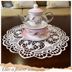 Khăn lọ hoa ren chỉ màu trắng VƯỜN XƯA đường kính 30cm KRLH-H