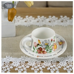 Set 6 tách đĩa uống cafe uống trà ,xương sứ Châu Âu, hoa lá mùa Xuân đẹp thanh lịch