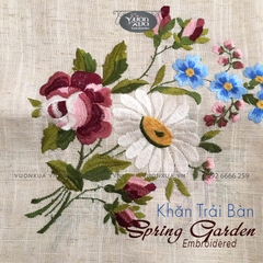 Khăn trải bàn thêu hình hoa hồng hoa cúc VƯỜN XƯA, KBSG-V