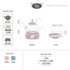 Bộ ấm trà thuỷ tinh chịu nhiệt có đế nến, bộ ấm chén uống trà cao cấp 600ml