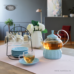 Bộ ấm trà thuỷ tinh chịu nhiệt có đế nến, bộ ấm chén uống trà cao cấp 600ml