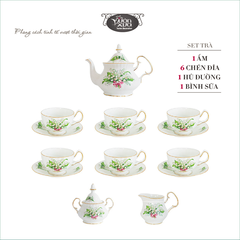 Bộ ấm chén uống trà Anna thung lũng hoa huệ nhà VƯỜN XƯA, trà chiều kiểu Anh, bộ tách cà phê Vintage