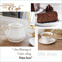 Bộ ấm chén uống trà màu trắng viền vàng nhà VƯỜN XƯA, trà chiều kiểu Anh, bộ tách cà phê Vintage
