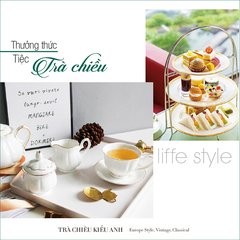Bộ ấm chén uống trà màu trắng viền vàng nhà VƯỜN XƯA, trà chiều kiểu Anh, bộ tách cà phê Vintage