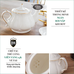 Bộ ấm chén uống trà màu trắng viền vàng nhà VƯỜN XƯA, trà chiều kiểu Anh, bộ tách cà phê Vintage