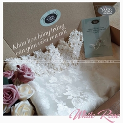 Khăn phủ bàn hoa hồng trắng sang trọng nhà VƯỜN XƯA, KBWR