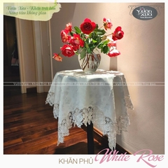 Khăn phủ bàn hoa hồng trắng sang trọng nhà VƯỜN XƯA, KBWR