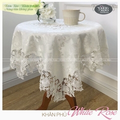 Khăn phủ bàn hoa hồng trắng sang trọng nhà VƯỜN XƯA, KBWR