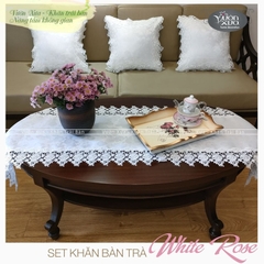 Khăn trải giữa bàn hoa hồng trắng viền ren nhà VƯỜN XƯA, KBWR-R
