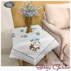 Khăn trải bàn vuông, bàn góc Sofa, khăn thêu hình hoa hồng hoa cúc VƯỜN XƯA