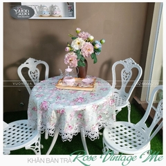 Khăn trải bàn tròn VƯỜN XƯA Hoa Hồng Vintage đẹp thanh lịch KBRVM