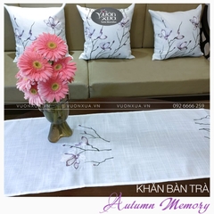 Khăn trải giữa bàn runner, khăn thêu cành hoa Lan tím VƯỜN XƯA, KBAM-R