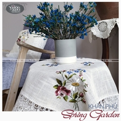 Khăn trải bàn thêu hình hoa hồng hoa cúc VƯỜN XƯA, KBSG-V