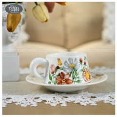 Set 6 tách đĩa uống cafe uống trà ,xương sứ Châu Âu, hoa lá mùa Xuân đẹp thanh lịch