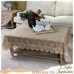 Khăn phủ bàn phòng khách, vỏ gối vải ren mềm màu be đẹp đồng bộ