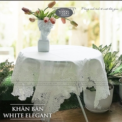 Khăn trải bản màu trắng, viền hoa ren VƯỜN XƯA, KBWE-V
