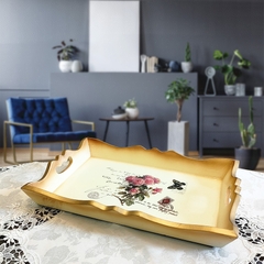 Khay Trà gỗ hoa hồng phong cách Châu Âu, đựng đồ khô và cốc nước lạnh VƯỜN XƯA