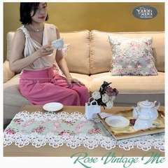 Khăn trải bàn phòng khách, vỏ gối hoa hồng vân lụa đẹp đồng bộ VƯỜN XƯA