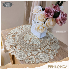Khăn lót lọ hoa ren chỉ hình Hoa Hồng VƯỜN XƯA, đường kính 30cm, KRLH-HH