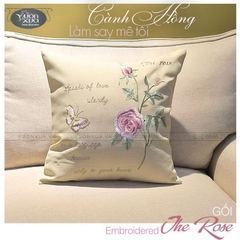Khăn trải bàn sofa, vỏ gối thêu hoa hồng đồng bộ, đẹp mảnh mai, duy mỹ