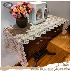 Khăn trải bàn VƯỜN XƯA vải ren mềm màu be nâu cafe Table Runner KBCI