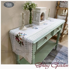 Khăn trải bàn kệ, tủ, khăn thêu hình hoa hồng hoa cúc VƯỜN XƯA