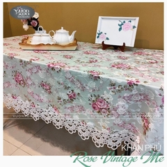 Khăn trải bàn chữ nhật VƯỜN XƯA Hoa Hồng Vintage đẹp thanh lịch KBRVM