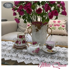 Khăn trải kệ, khăn trải tủ decor vải ren trắng phong cách Châu Âu