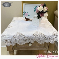 Khăn trải bàn màu trắng đẹp tinh khôi, ren hoa kết tinh xảo
