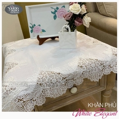 Khăn trải bàn màu trắng đẹp tinh khôi, ren hoa kết tinh xảo