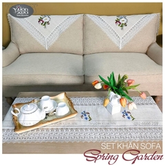 COMBO set 3 Khăn phủ ghế sofa, khăn phủ bàn trà thêu hoa hồng, hoa cúc VƯỜN XƯA, KBSG-SOFA