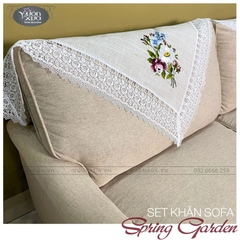 COMBO set 3 Khăn phủ ghế sofa, khăn phủ bàn trà thêu hoa hồng, hoa cúc VƯỜN XƯA, KBSG-SOFA