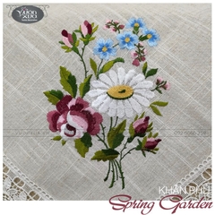 COMBO set 3 Khăn phủ ghế sofa, khăn phủ bàn trà thêu hoa hồng, hoa cúc VƯỜN XƯA, KBSG-SOFA