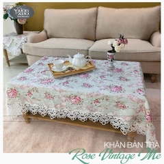 Khăn trải bàn chữ nhật VƯỜN XƯA Hoa Hồng Vintage đẹp thanh lịch KBRVM