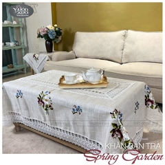 Khăn trải bàn VƯỜN XƯA thêu hoa mùa xuân Hoa Hồng Hoa Cúc KBSG