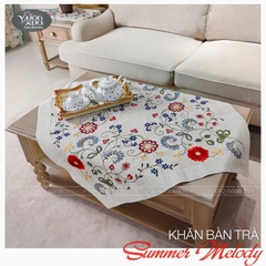 Khăn trải bàn phòng khách, vỏ gối thêu hoa đồng bộ (ngày tết) VƯỜN XƯA