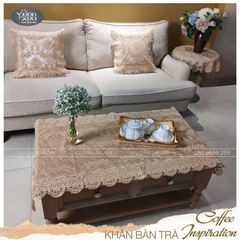 Khăn trải bàn phòng khách, vỏ gối vải ren mềm màu be đẹp đồng bộ