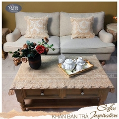 Khăn trải bàn phòng khách, vỏ gối vải ren mềm màu be đẹp đồng bộ