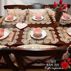 Set 6 Tấm lót đĩa khăn ăn VƯỜN XƯA vải ren mềm màu be nâu cafe (COMBO 6 SALE) KBCI-30*45cm
