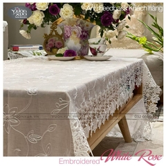 Khăn trải bàn màu trắng (Khăn phủ đàn piano), thêu Hoa Hồng VƯỜN XƯA, KBWR-E