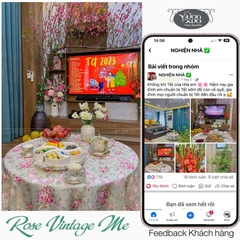 Khăn trải bàn tròn VƯỜN XƯA Hoa Hồng Vintage đẹp thanh lịch KBRVM