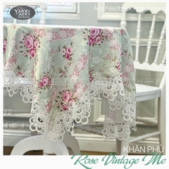 Khăn trải bàn vuông bàn tròn VƯỜN XƯA Hoa Hồng Vintage đẹp thanh lịch KBRVM