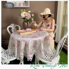 Khăn trải bàn tròn VƯỜN XƯA Hoa Hồng Vintage đẹp thanh lịch KBRVM