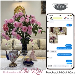Khăn trải bàn góc, thêu cành hồng đẹp mảnh mai duy mỹ VƯỜN XƯA