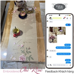 Khăn trải bàn sofa, vỏ gối thêu hoa hồng đồng bộ, đẹp mảnh mai, duy mỹ