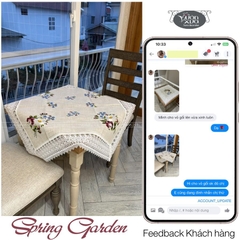 Khăn trải bàn vuông, bàn góc Sofa, khăn thêu hình hoa hồng hoa cúc VƯỜN XƯA