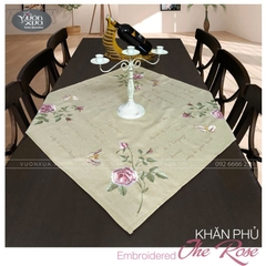 Khăn trải bàn chữ nhật, khăn thêu cành hồng đẹp mảnh mai duy mỹ, KBTR-CN